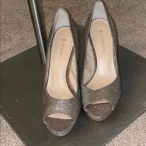 Light gold shimmery peep toe pumps